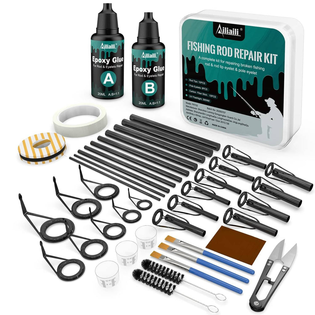 RivetOak ailiaili Fishing Rod Repair Kit - 3-in-1 Pole Complete black grey