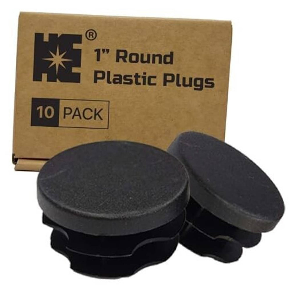 Cosmostar round plastic plugs, matte black caps with ridged base, 1 in size