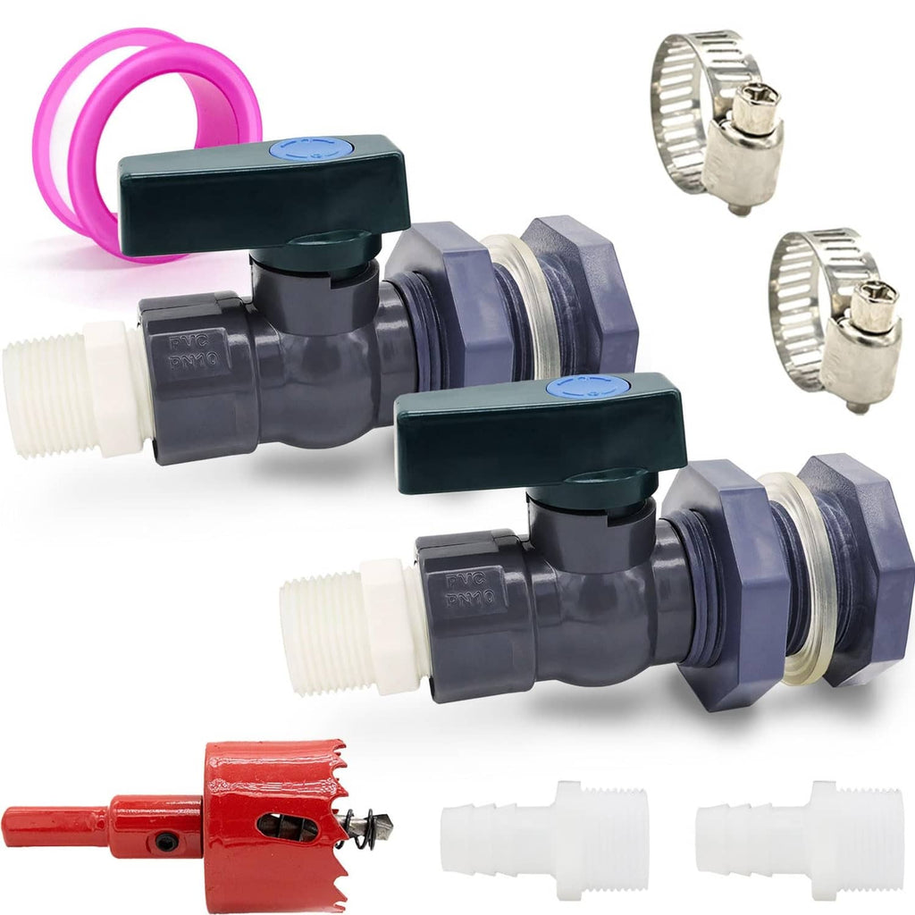 Gray PVC rain barrel diverter valve kit with adapters and threaded fittings
