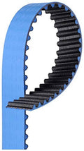 Blue timing belt with black toothed ribs, Gates T312RB