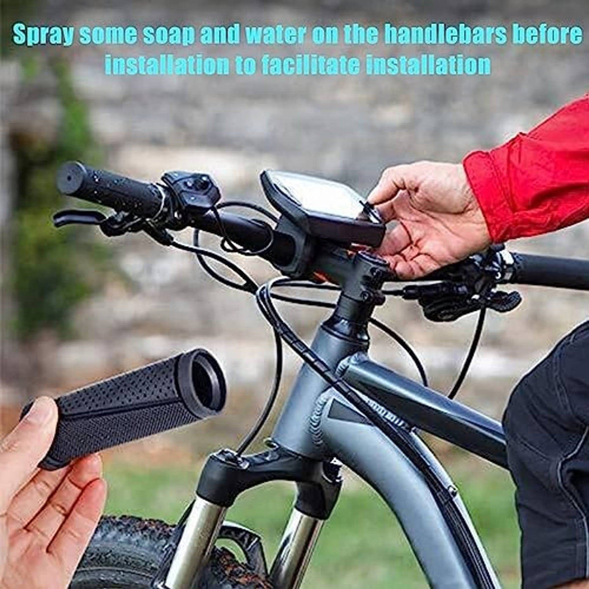 Black rubber handlebar grips with perforated center and textured outer surface