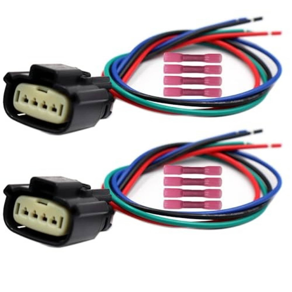 Two headlight wiring harness connectors with multi-pin sockets and colored wires