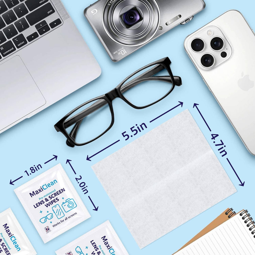 Pre-moistened lens wipes with eyeglasses and screen cleaning packets