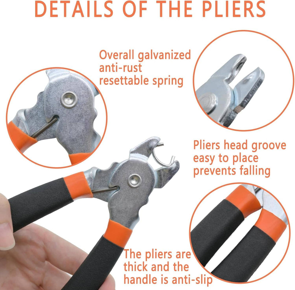 Galvanized straight hog ring pliers with anti-rust spring and anti-slip thick handle