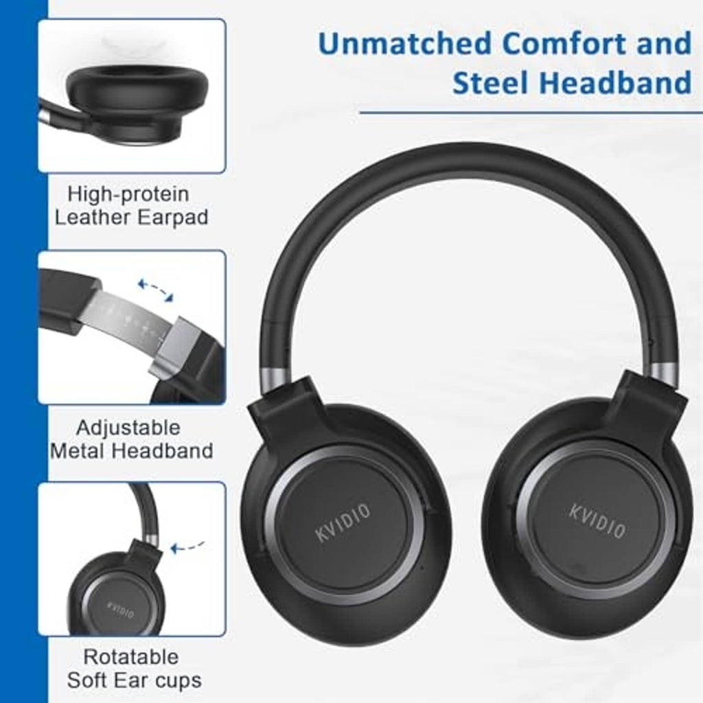 Black over-ear headphones with adjustable metal headband and soft ear cups
