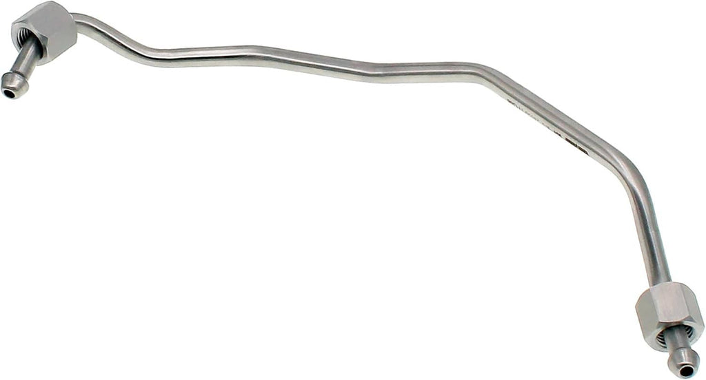 Curved metal fuel line tube with two flare end fittings and hex connector
