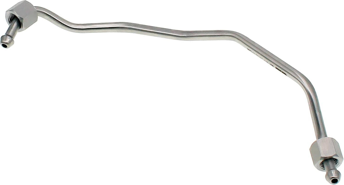 Curved metal fuel line tube with two flare end fittings and hex connector