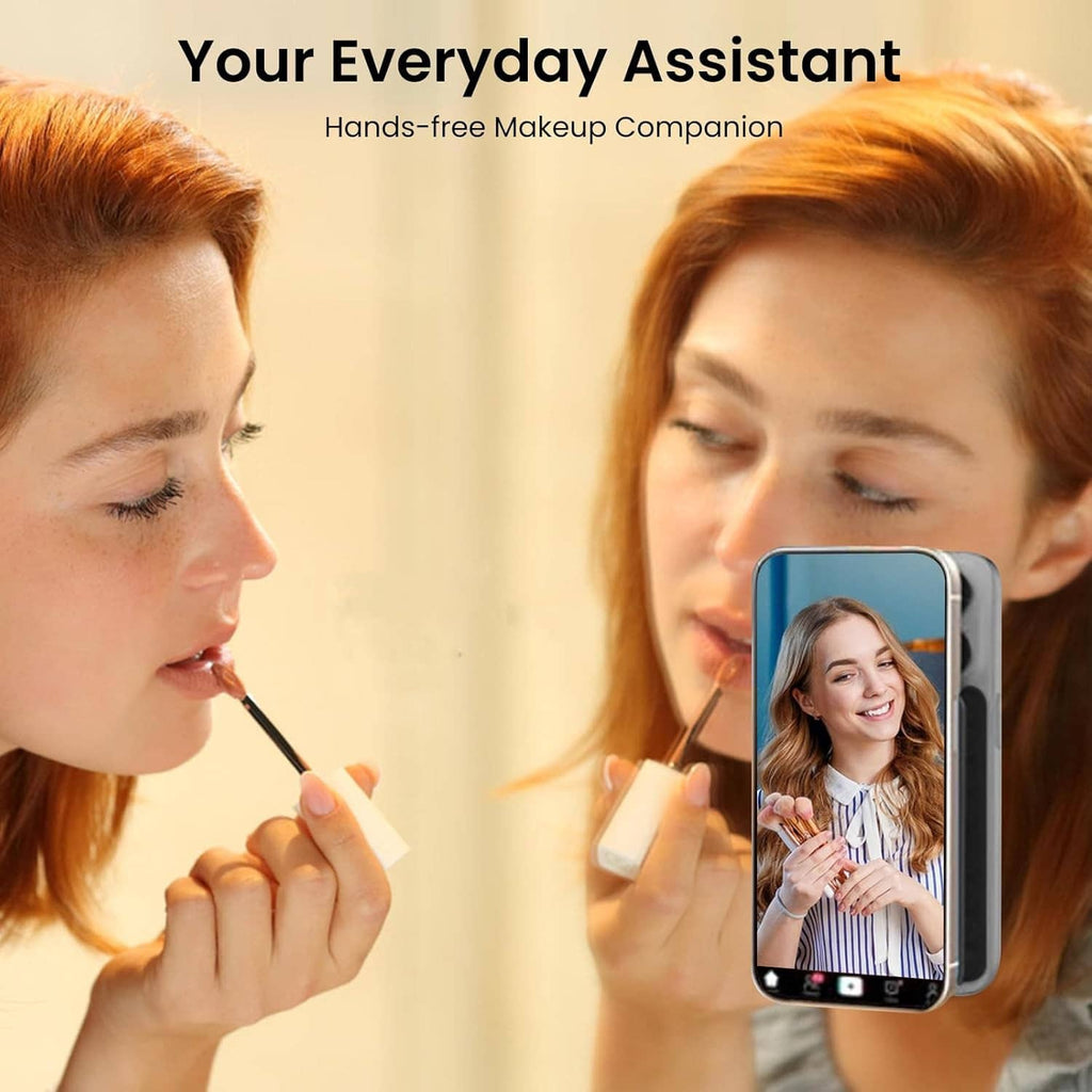 Smartphone with black silicone suction-grip pad on the case, held in hand