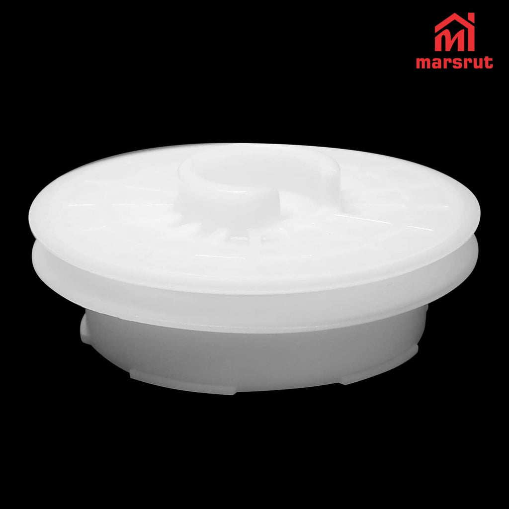White plastic recoil starter pulley housing component, isolated on dark background