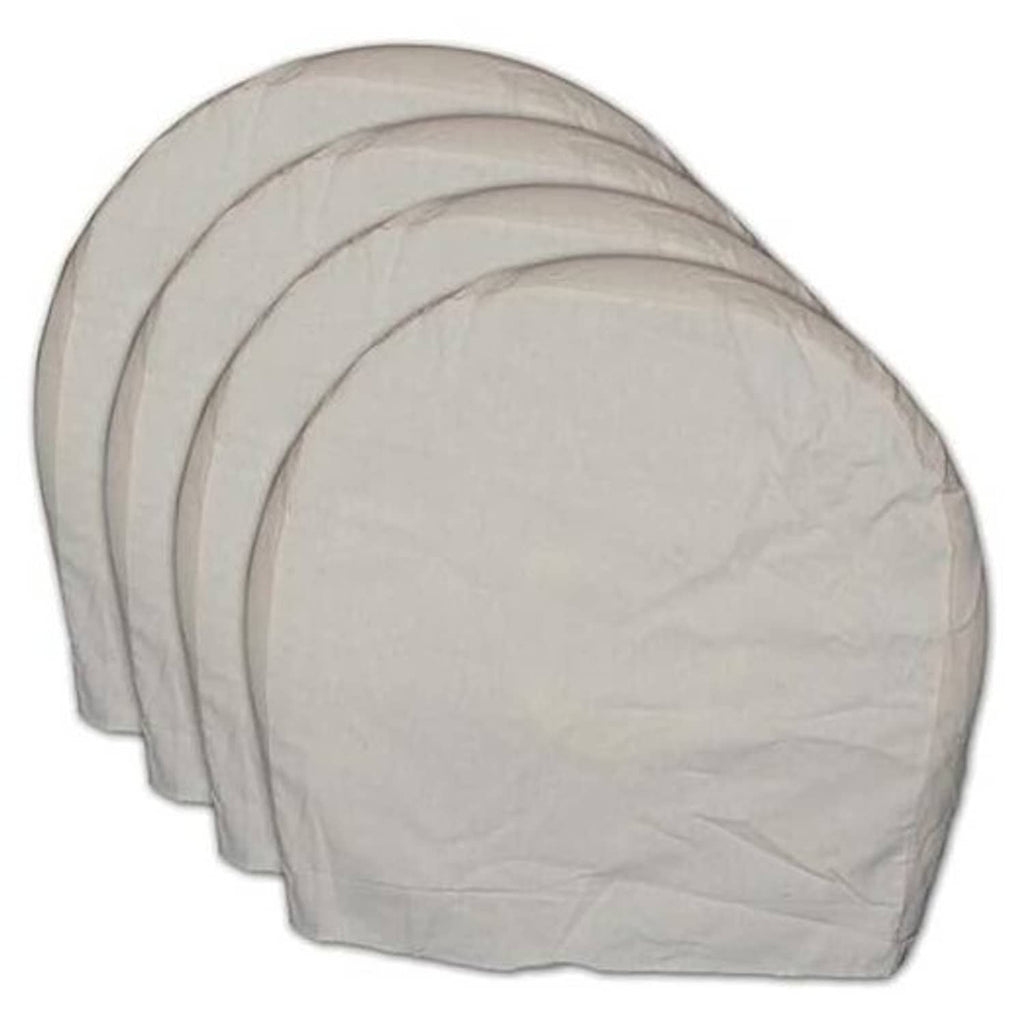 Set of three light gray wheel tire covers with a curved, snug fabric fit