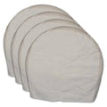 Set of three light gray wheel tire covers with a curved, snug fabric fit