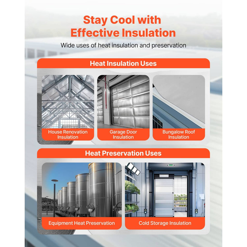 Reflective insulation material used across multiple applications, silver-gray panels