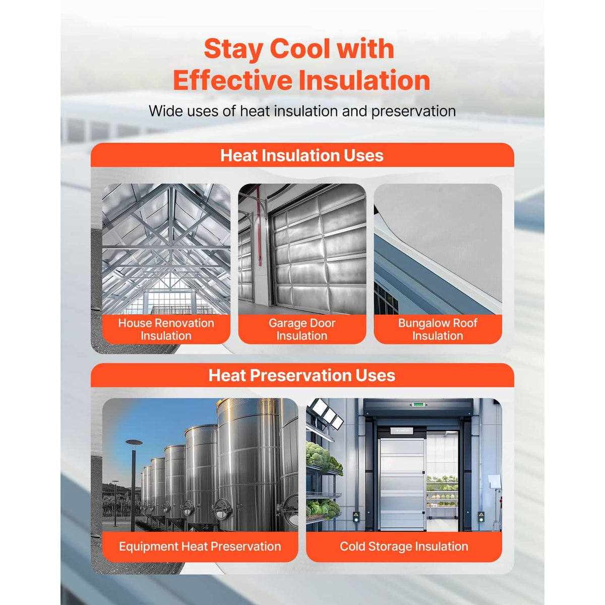 Reflective insulation material used across multiple applications, silver-gray panels