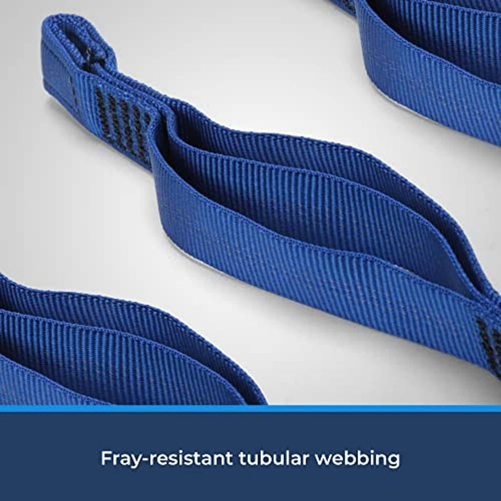Blue tubular webbing aider ladder webbing loops with stitched reinforced areas