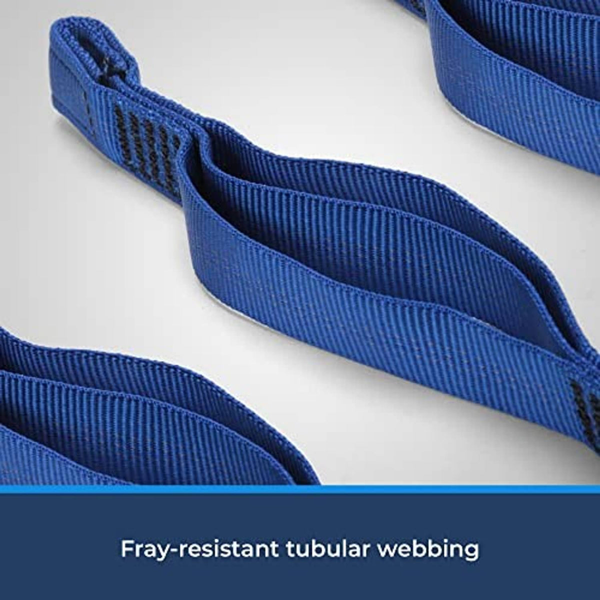 Blue tubular webbing aider ladder webbing loops with stitched reinforced areas