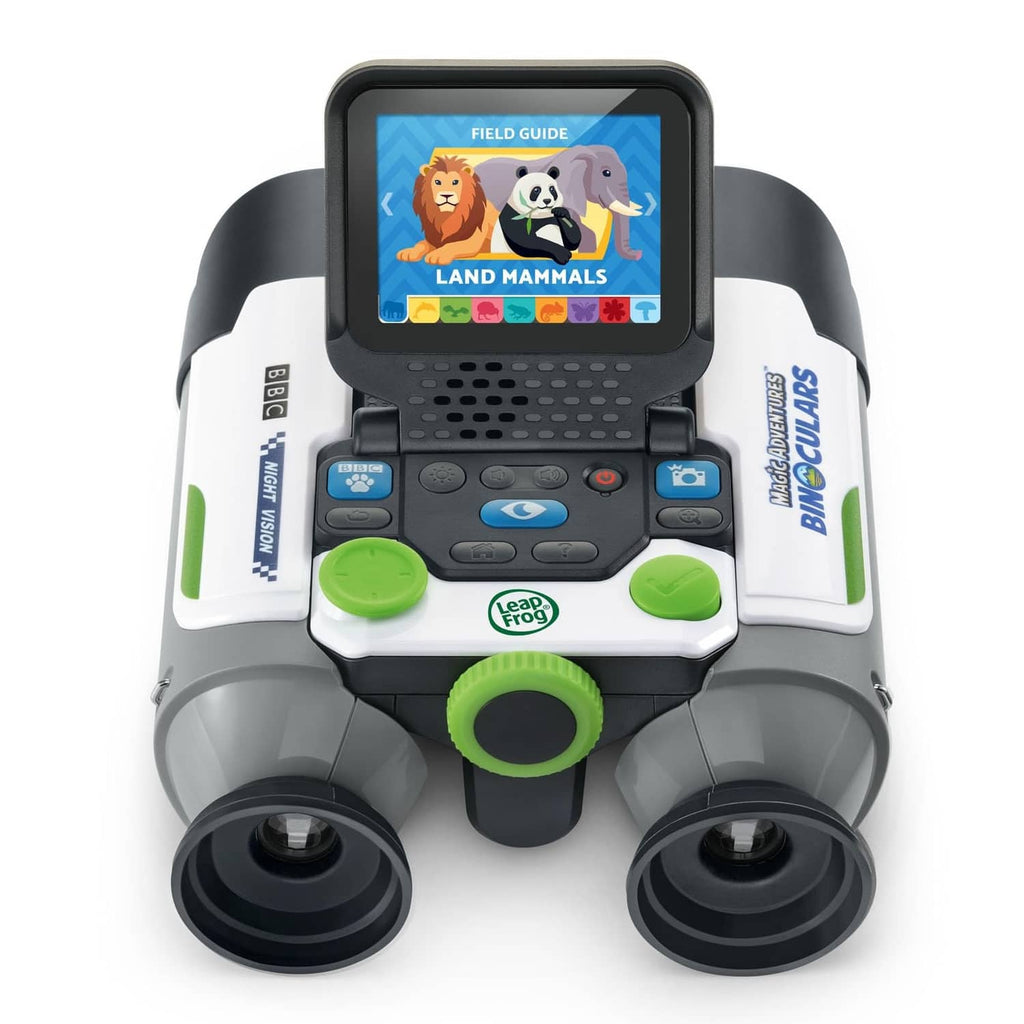 Front view kids binoculars with built-in screen and green navigation buttons