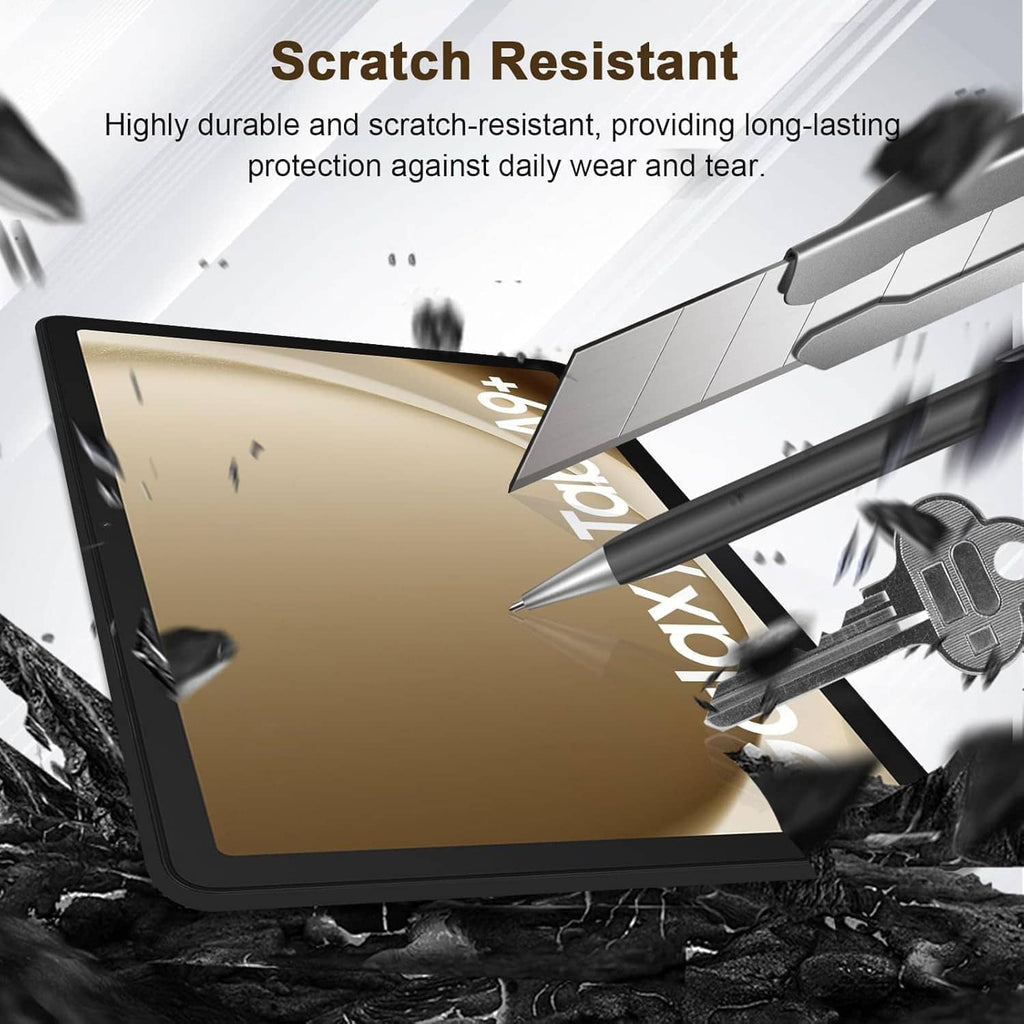 Tempered glass screen protector with scratch-resistant protection graphic