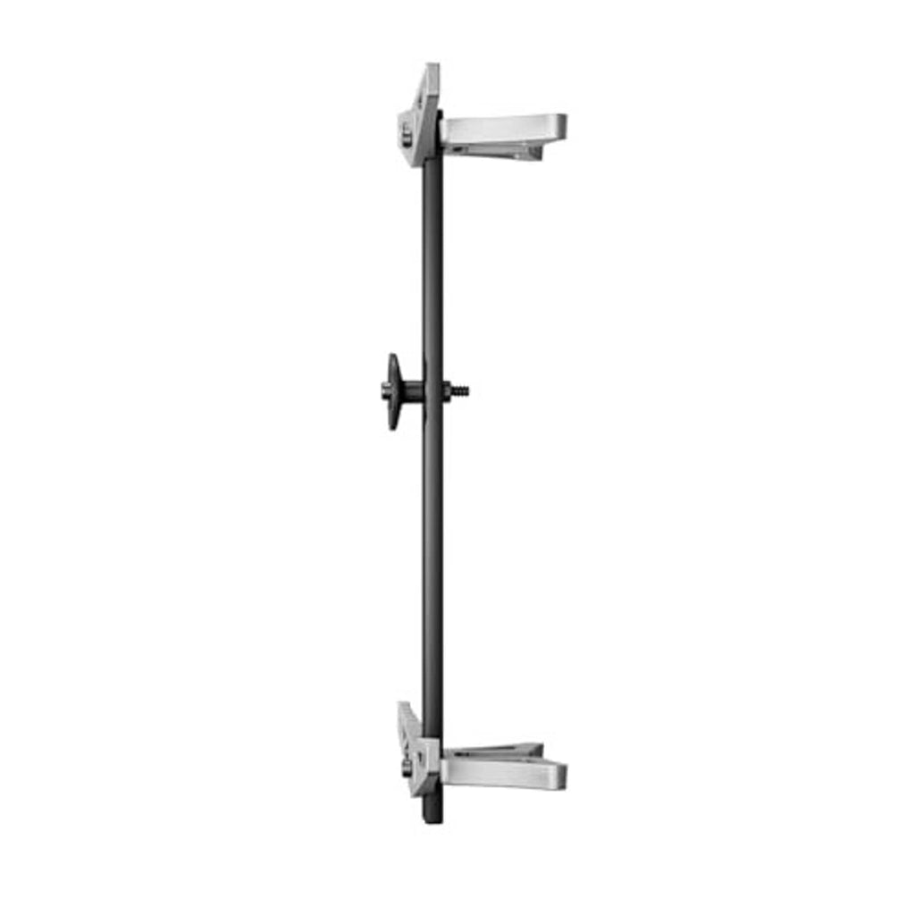 Black climbing sticks with silver adjustable step brackets on a slim post