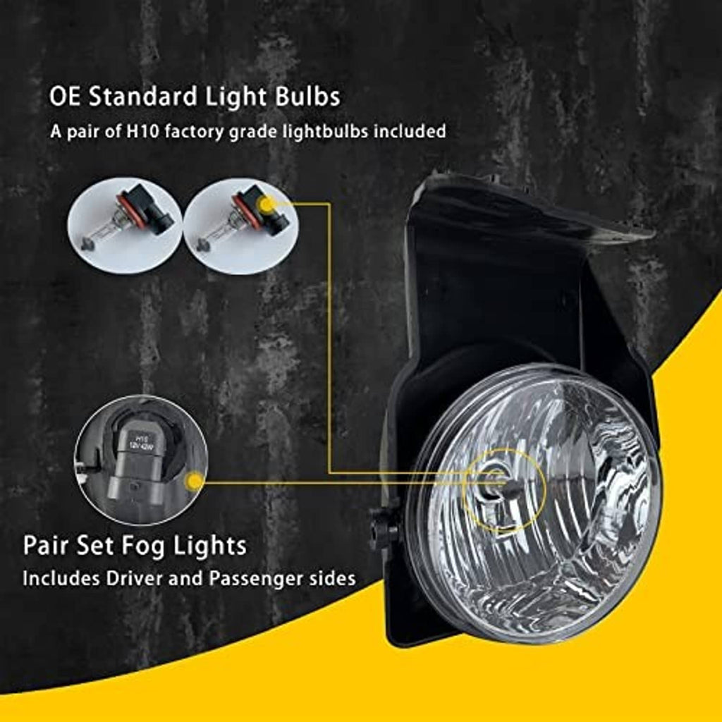 Fog light pair with black housings and clear lenses, with halogen bulb set inset