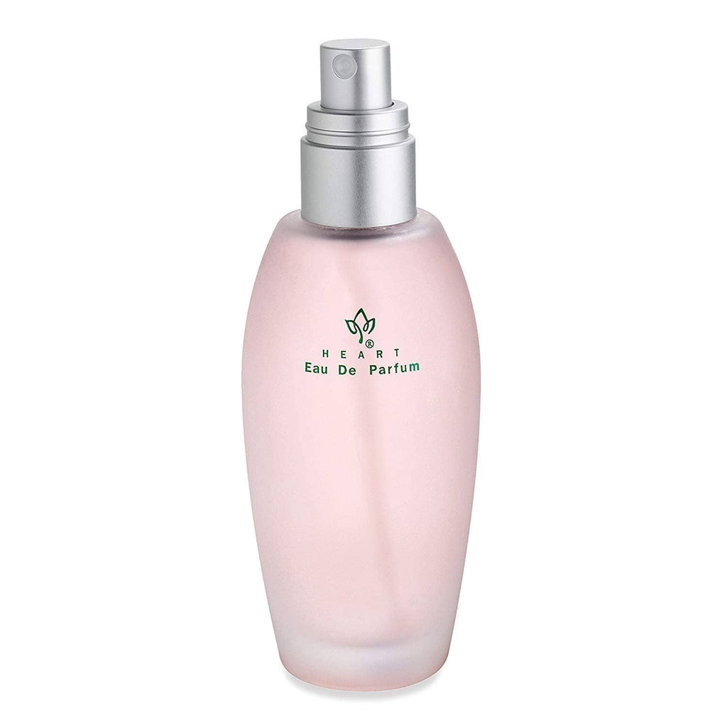 Heart Eau de Parfum spray bottle, pink frosted glass with silver cap