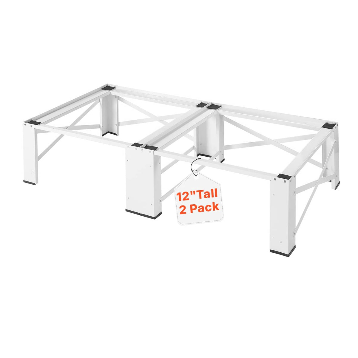 White metal laundry pedestal frame for washer and dryer, 12-inch height