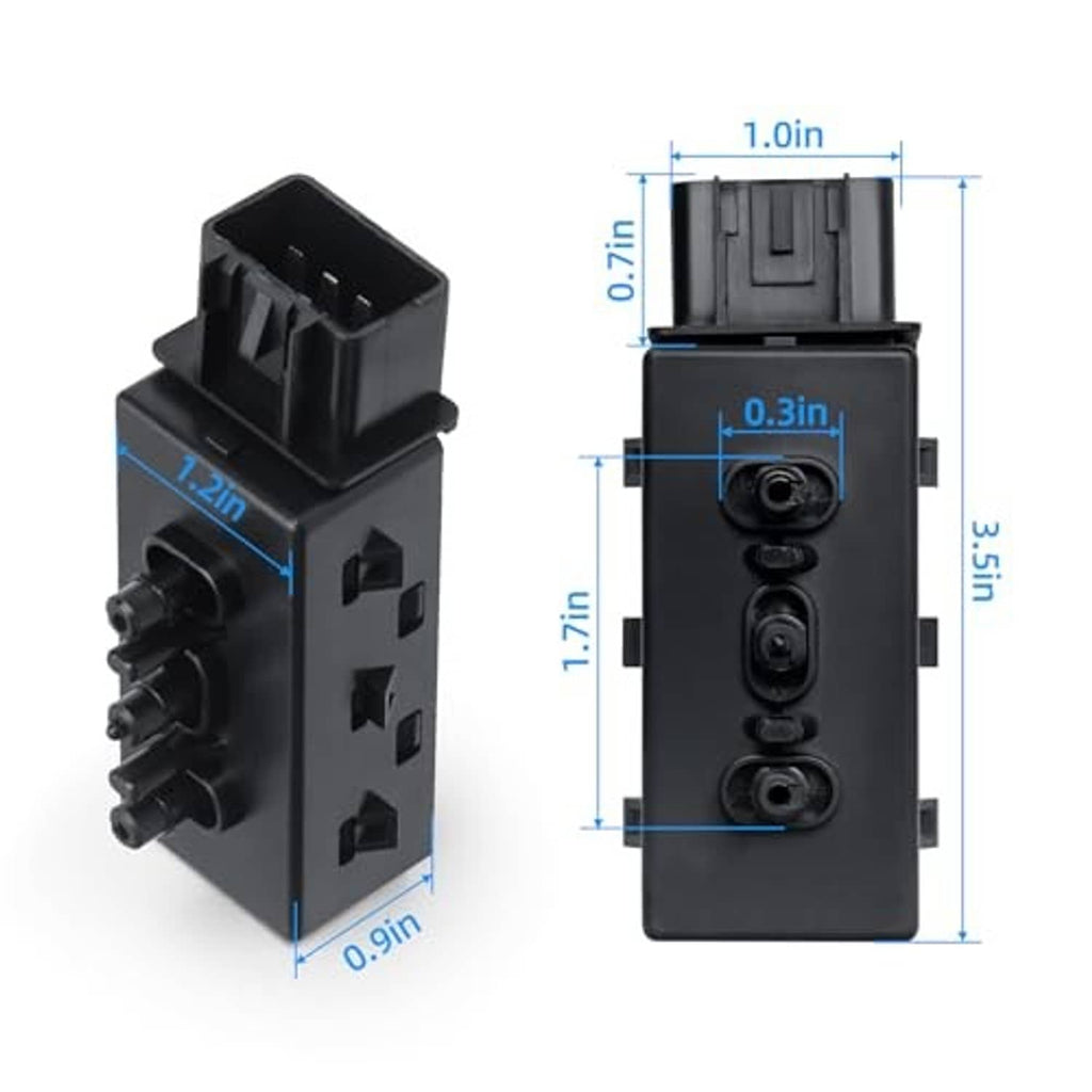 Black power seat switch module with multi-pin connector and three round switch posts