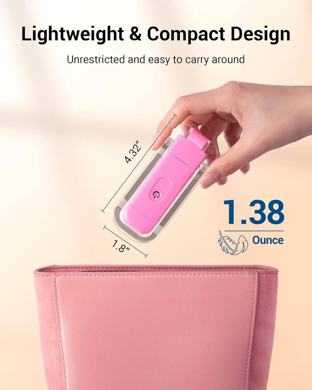 Pink compact clip-on LED reading light with portable handheld size
