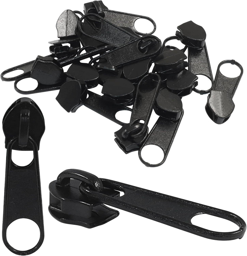 Black zipper slider replacements set, assorted pull tabs with loop ends