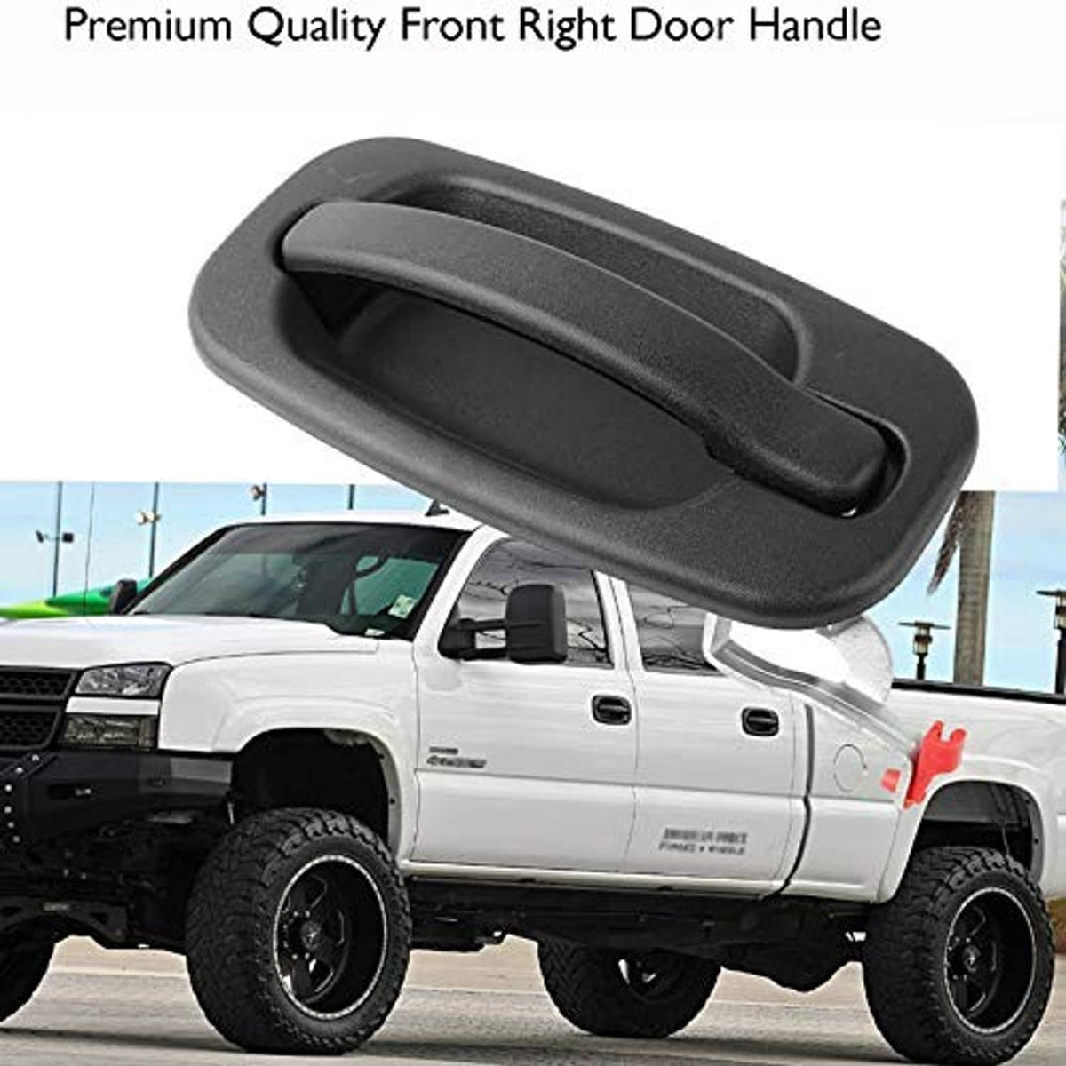 Front passenger exterior door handle on pickup door, dark gray matte finish