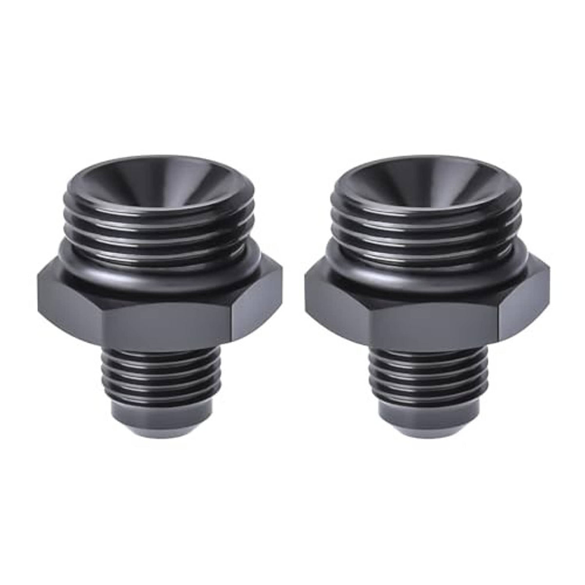 Black AN ORB O-ring adapter fittings, male to male flare, two-piece set