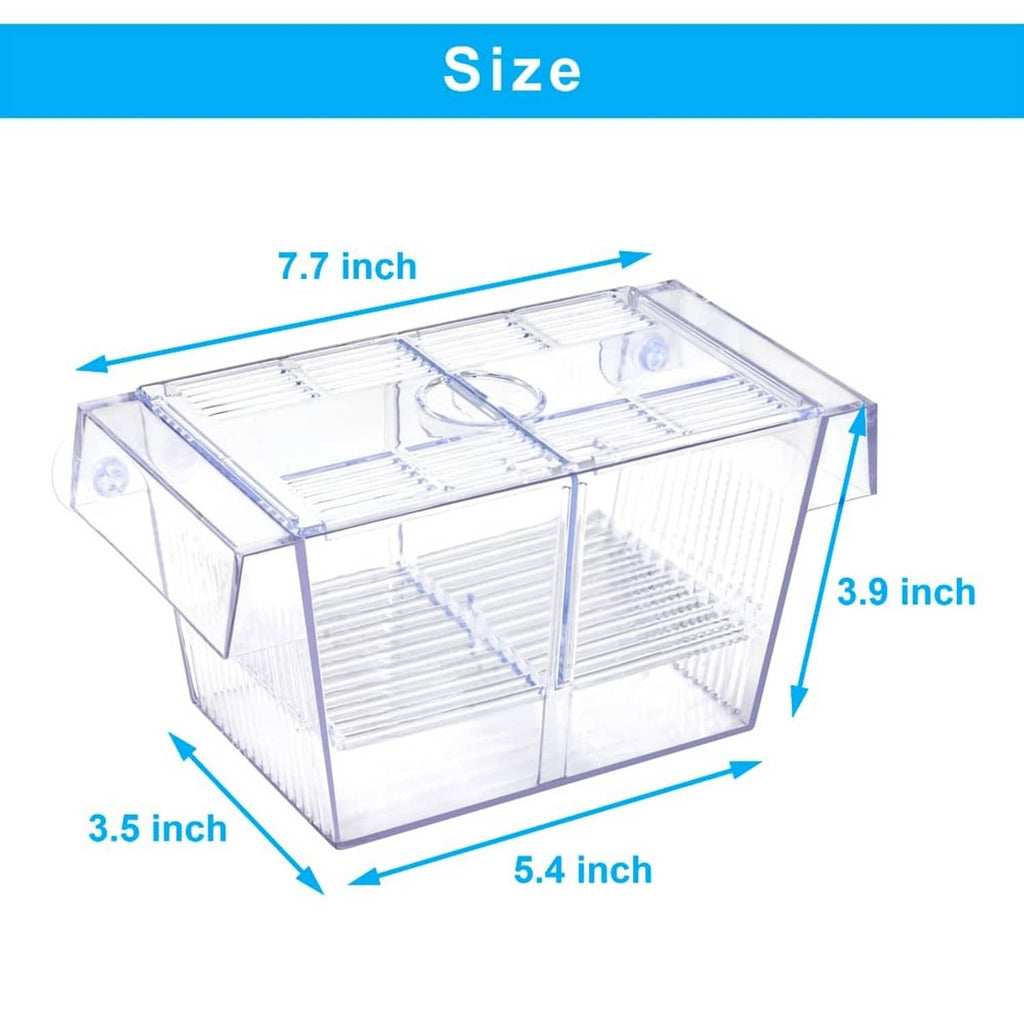 Clear rectangular fish breeding box aquarium holding tank with size view