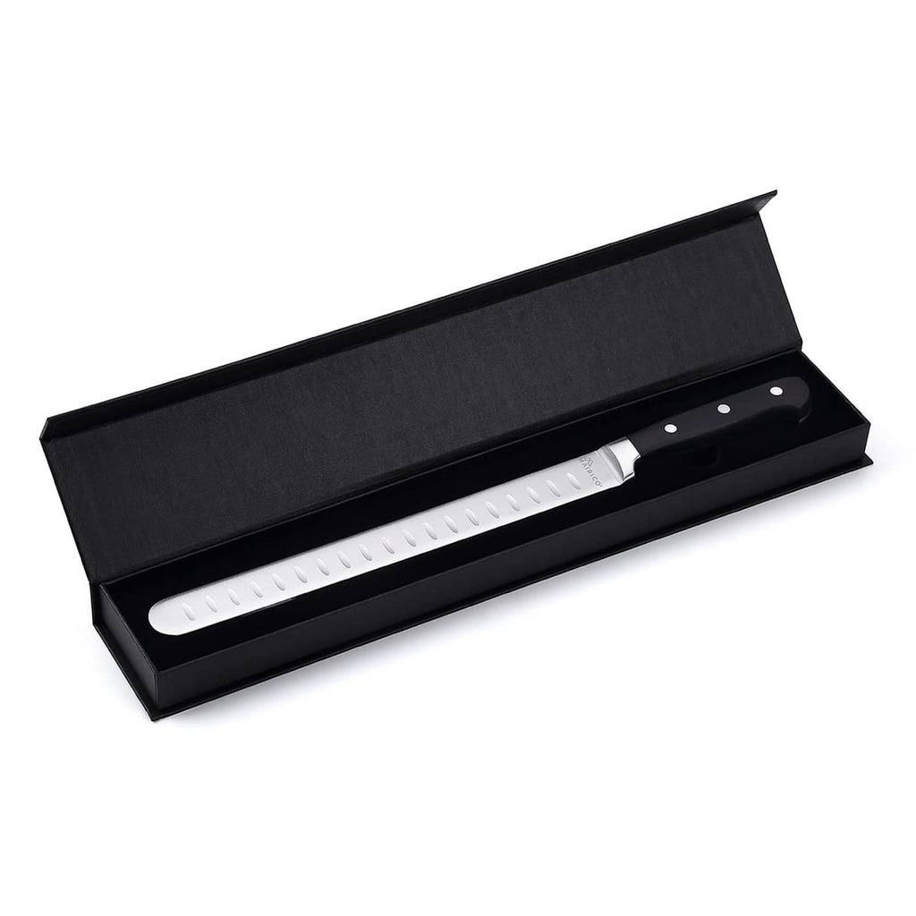 Mairico brisket slicing knife in box: stainless blade with black handle