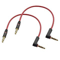 Red 3.5mm TRRS angled male-to-male audio aux cable with 4-cond connectors