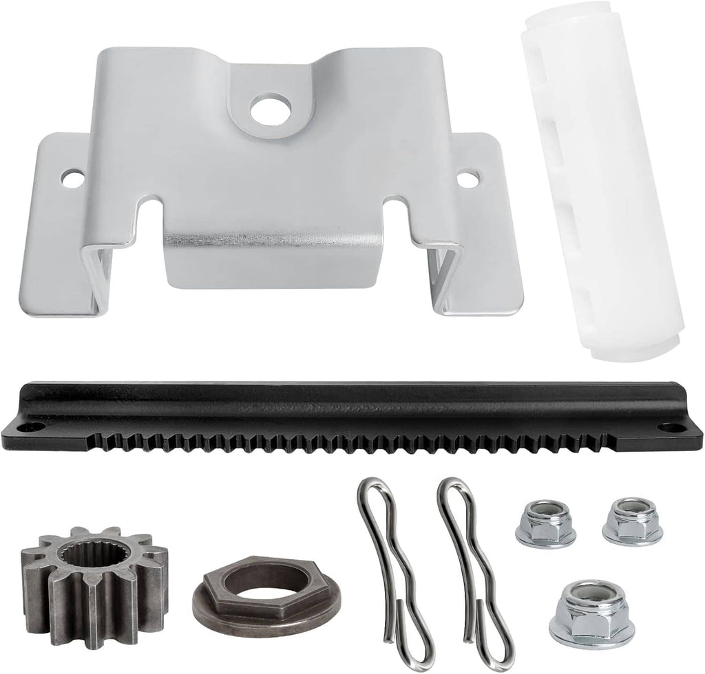 Steering service kit set with silver bracket, black rack bar, white sleeve, and hardware