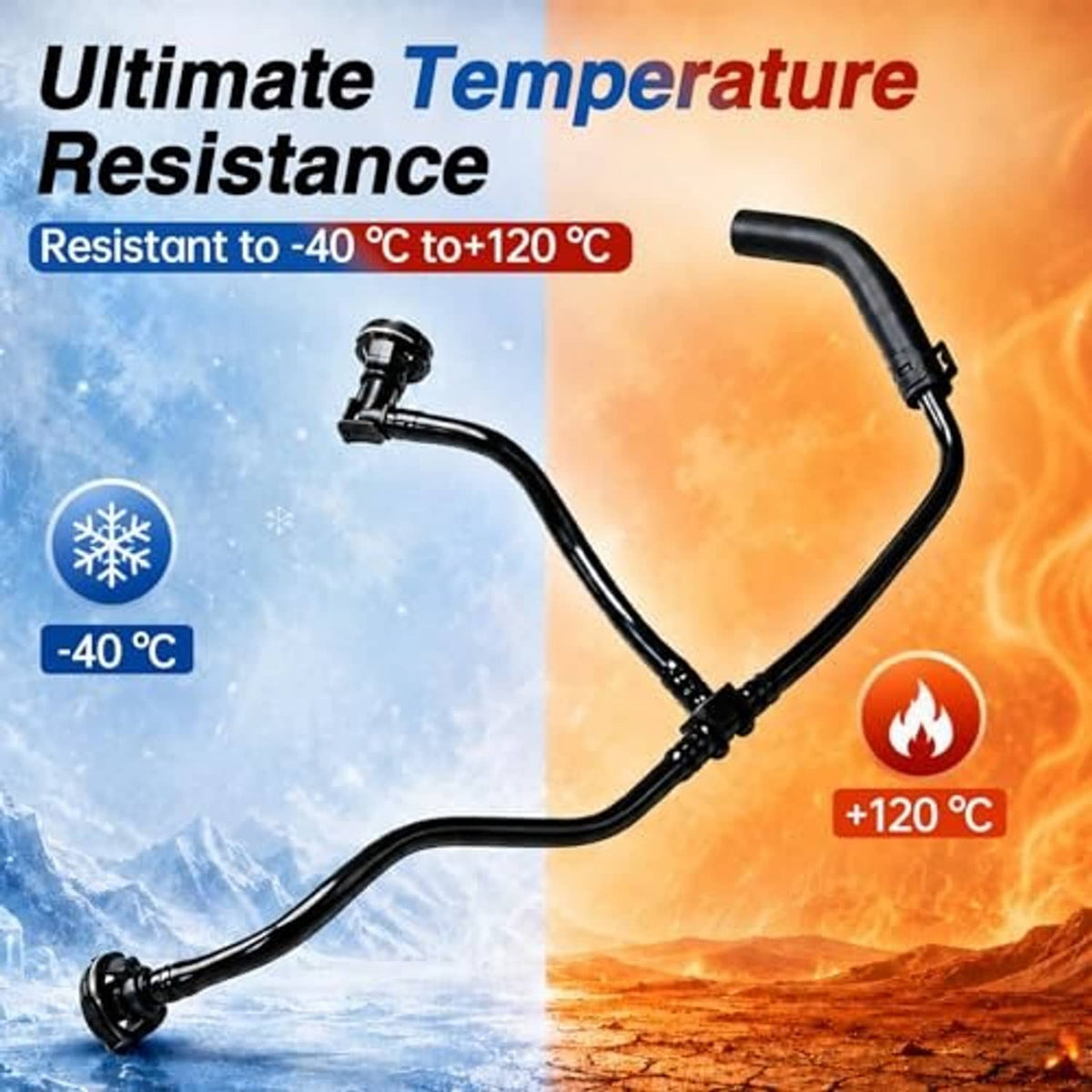 Black coolant hose with metal clamp and molded Y-shaped section