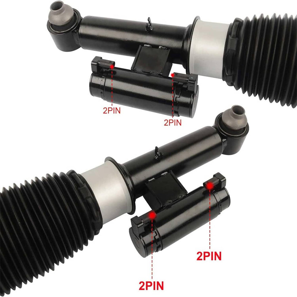 Air suspension strut ends showing 2-pin connectors and rod bushing mounts.