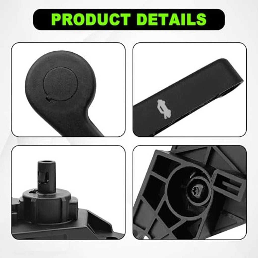 Black hood release handle with circular top button detail and mounting bracket pieces