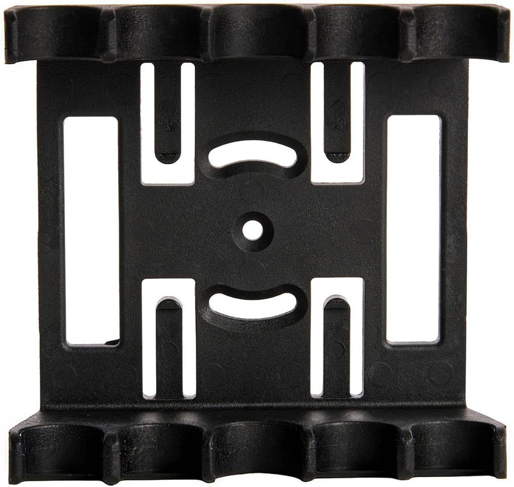 Black speed loader base with molded cartridge channels and central mounting hole