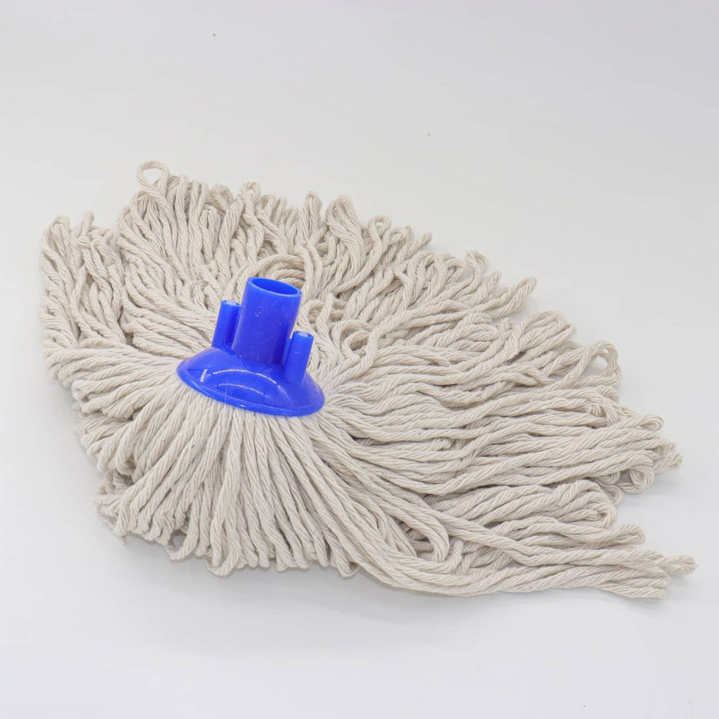 Cotton string mop replacement head, beige looped strands with blue screw-in base