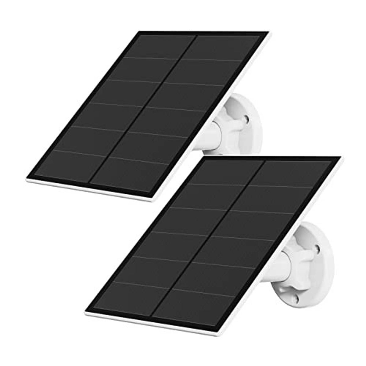 Two-piece solar panel set with dark photovoltaic panels and white outdoor wall mounts
