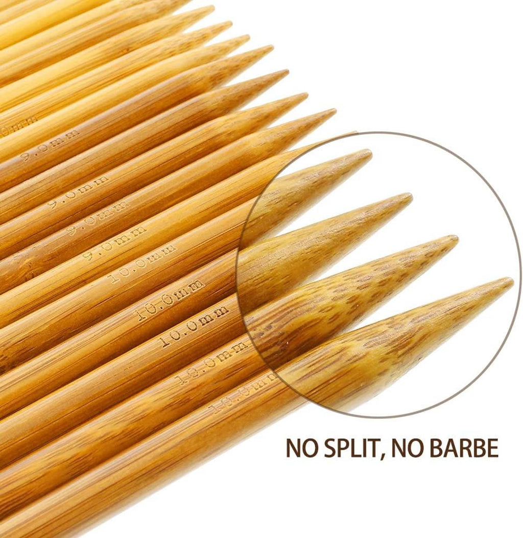 Bamboo double-pointed knitting needles, smooth point detail with “NO SPLIT, NO BARBE”