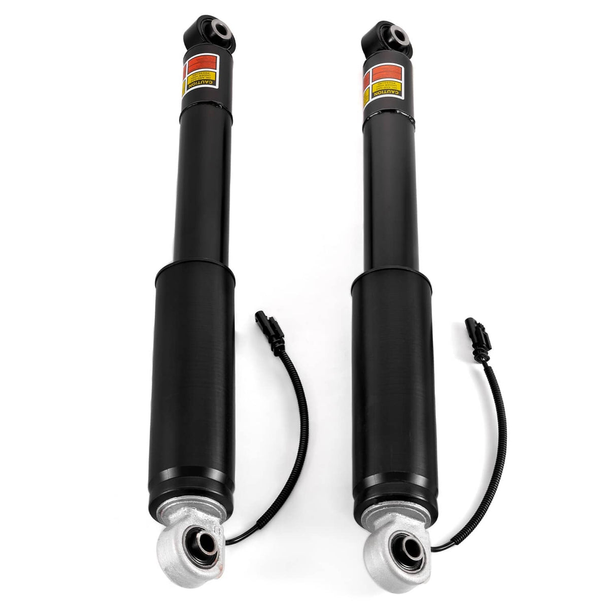 Black rear shock struts with silver bottom eyes and a black cable loop