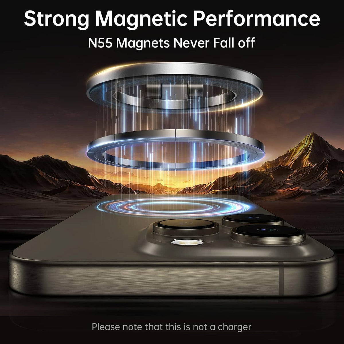 Magnetic phone mount with circular magnet ring on silver metal base