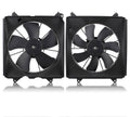 Dual radiator cooling fan assembly with black blades and square mounting frame