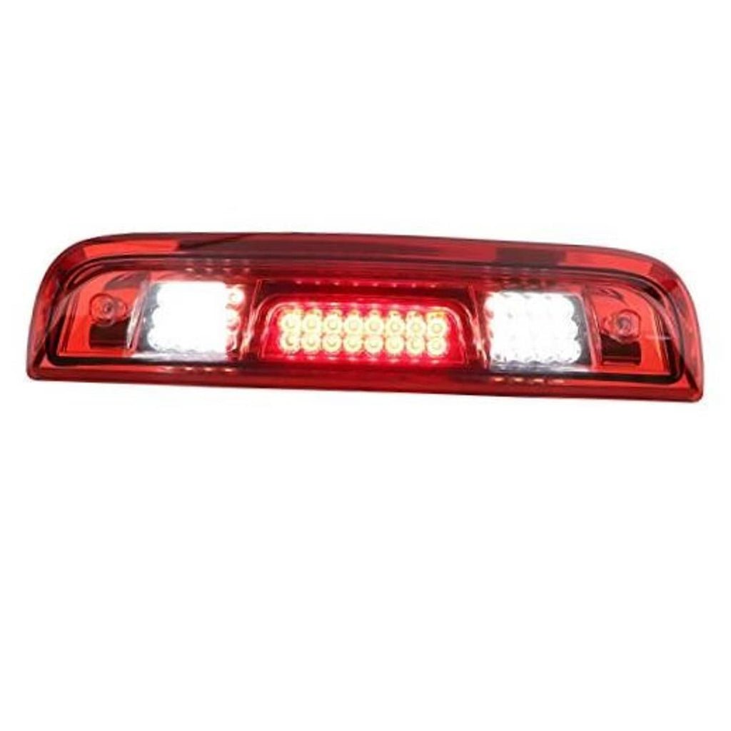 Red LED third brake light housing with central red LED bar and two white side lights