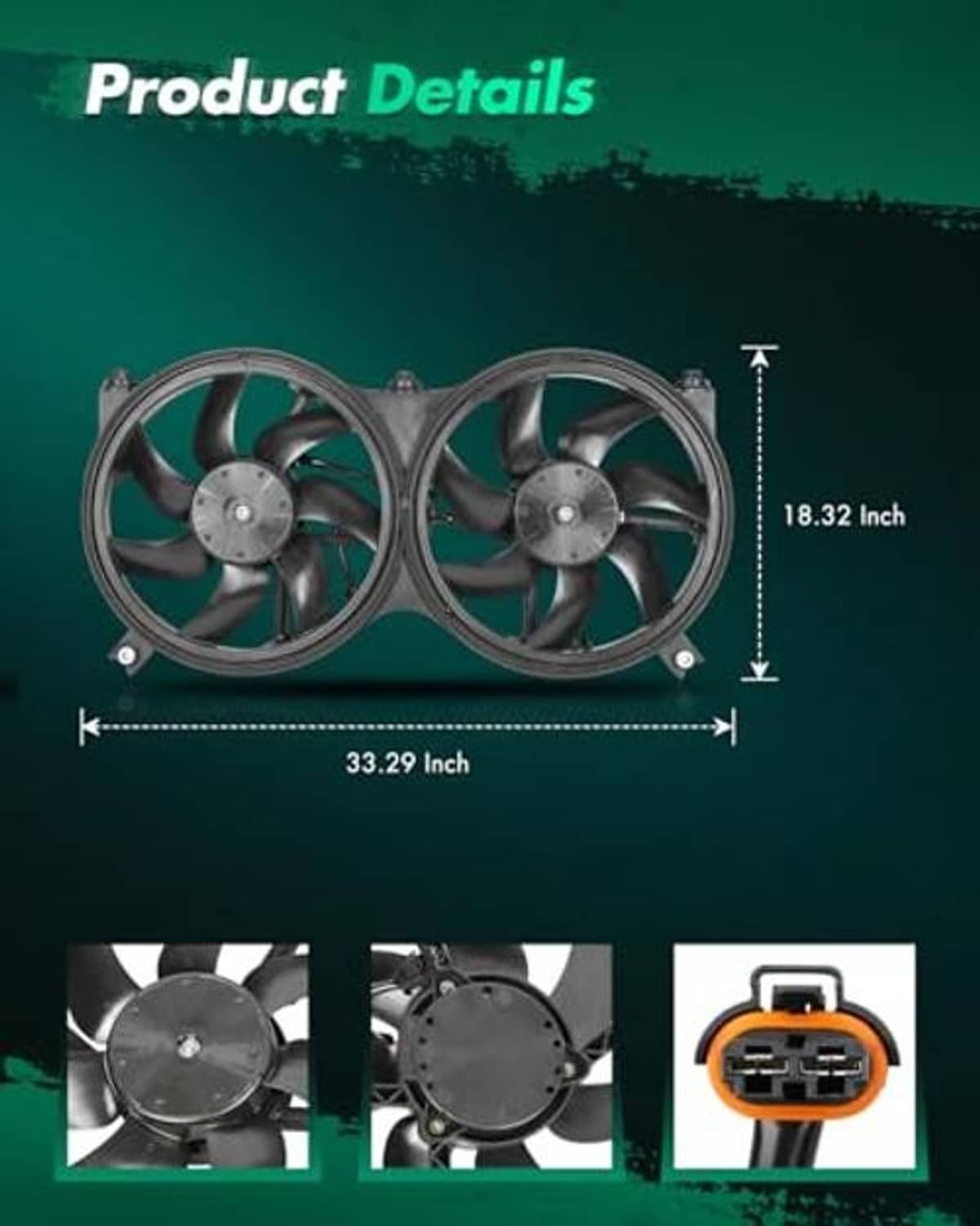 Dual electric cooling fan assembly with two fan motors and four-blade fan housings