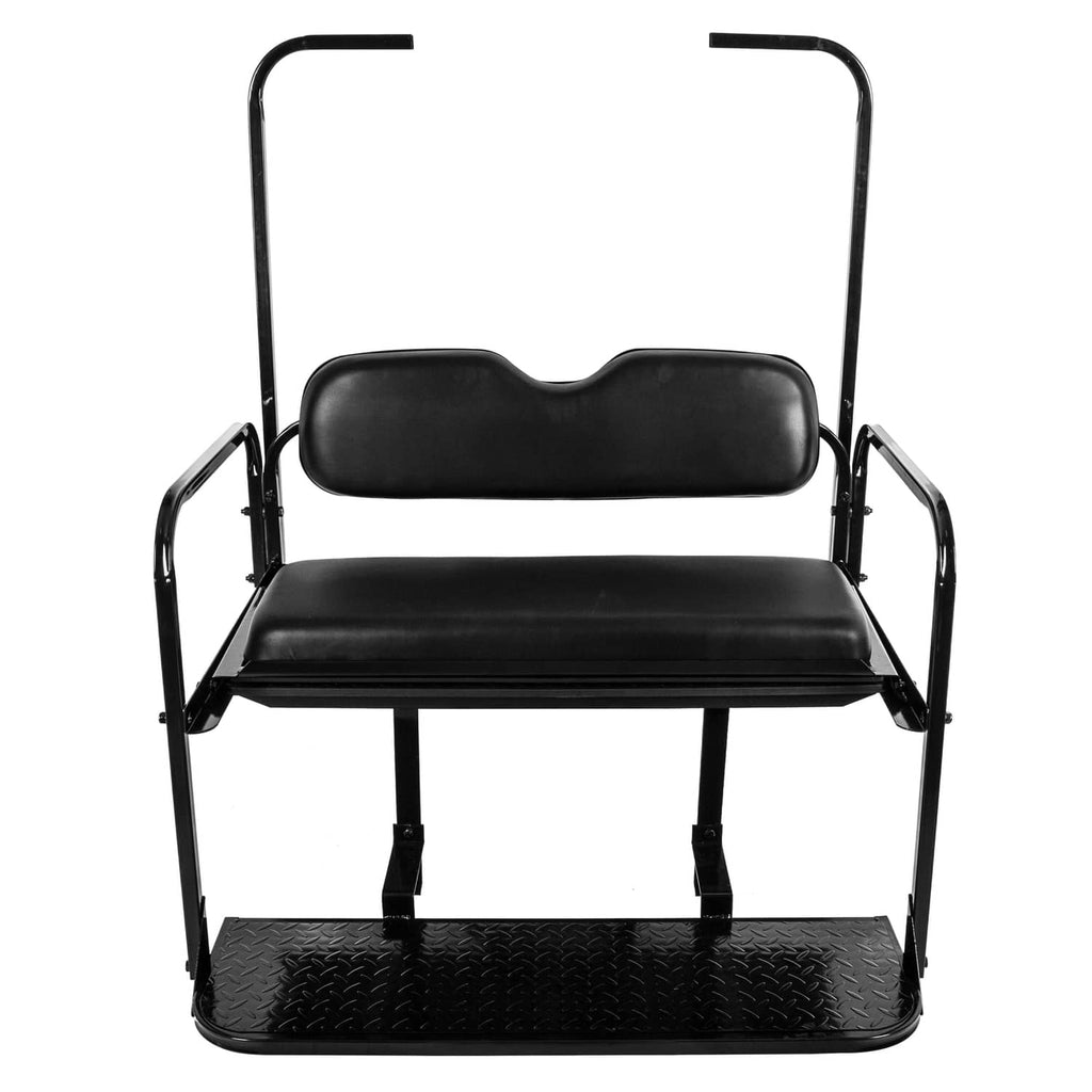 Folding rear seat cushion pad with roof frame, black vinyl seat and textured foot base