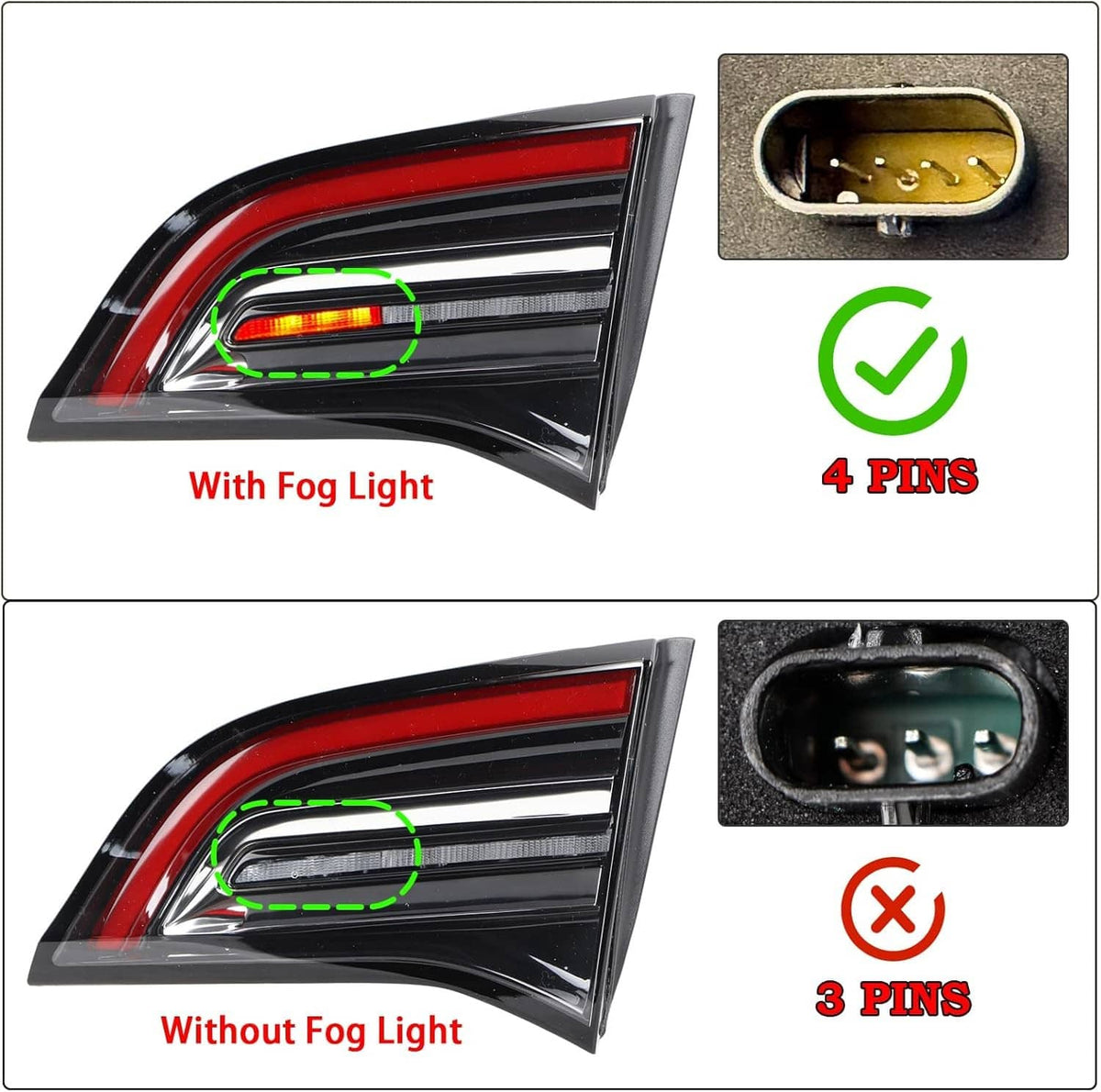 Right inner tail light brake lamp with 4-pin style connector and red lens
