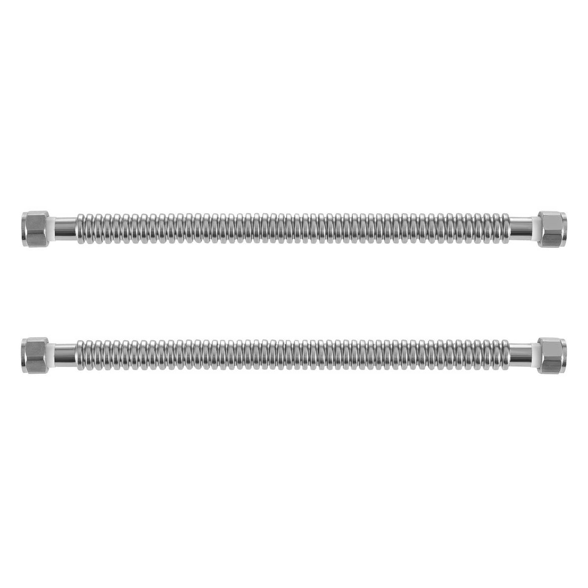 Flexible water heater connector kit, two coiled hoses with hex end fittings