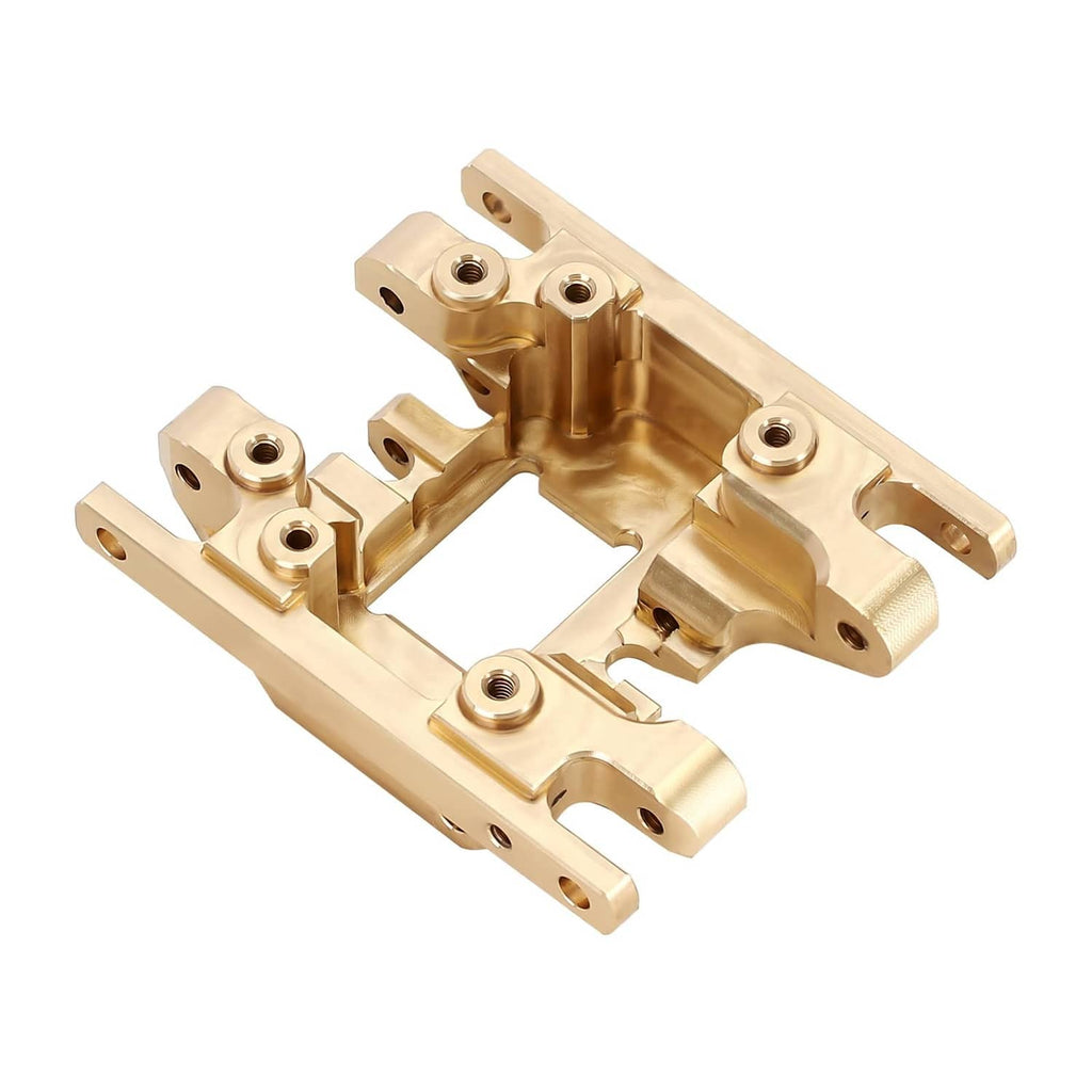 INJORA brass transmission skid plate mount, underside holes and raised details